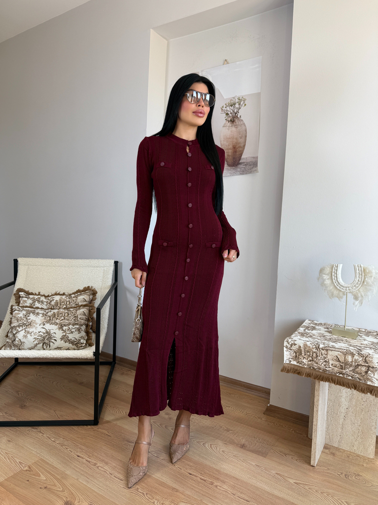 BORDO  TRİKO ELBİSE (ASTARSIZ) MARKA MUADİL