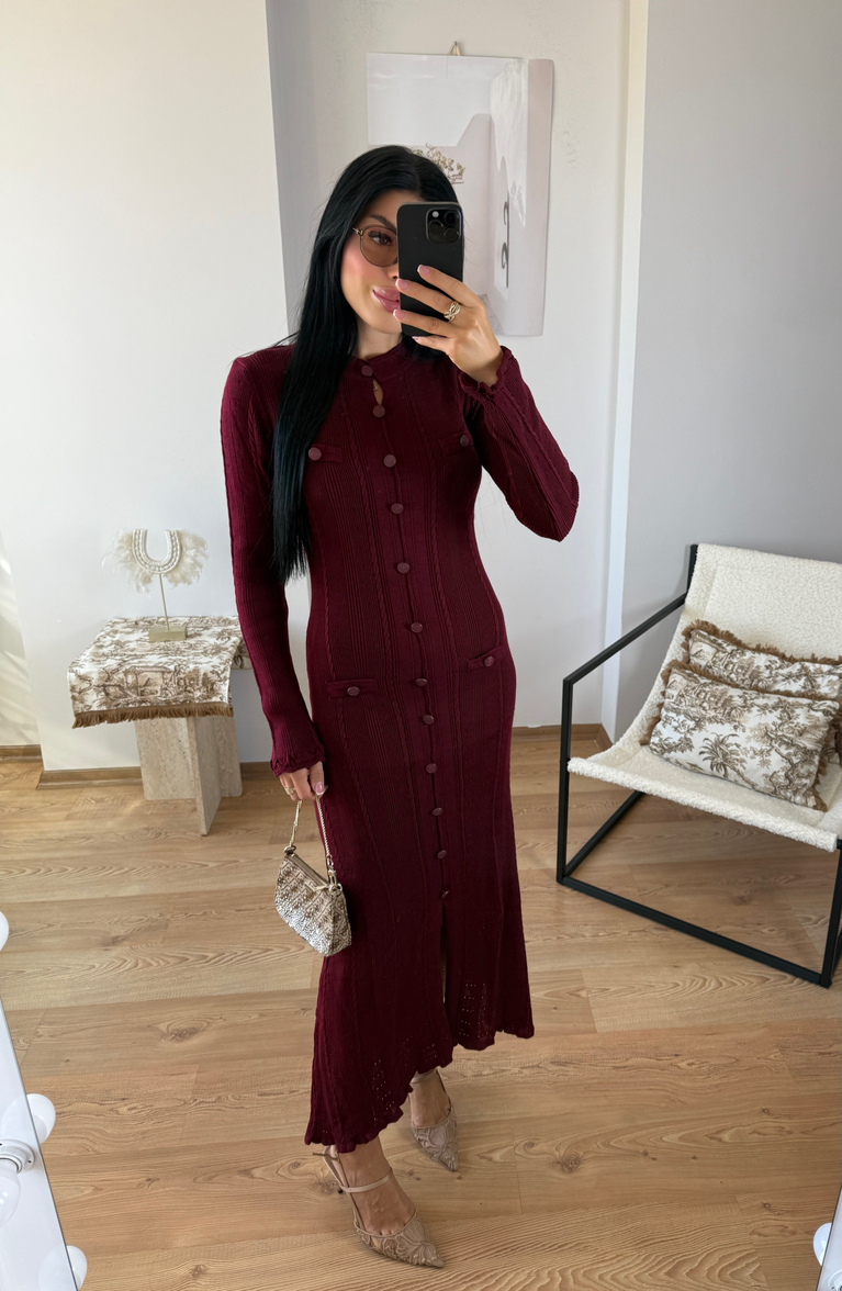 BORDO  TRİKO ELBİSE (ASTARSIZ) MARKA MUADİL
