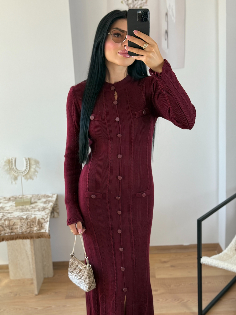 BORDO  TRİKO ELBİSE (ASTARSIZ) MARKA MUADİL