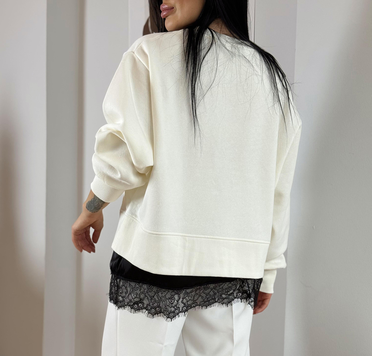 EKRU SATEN DANTEL DİKİM DETAYLI SWEAT
