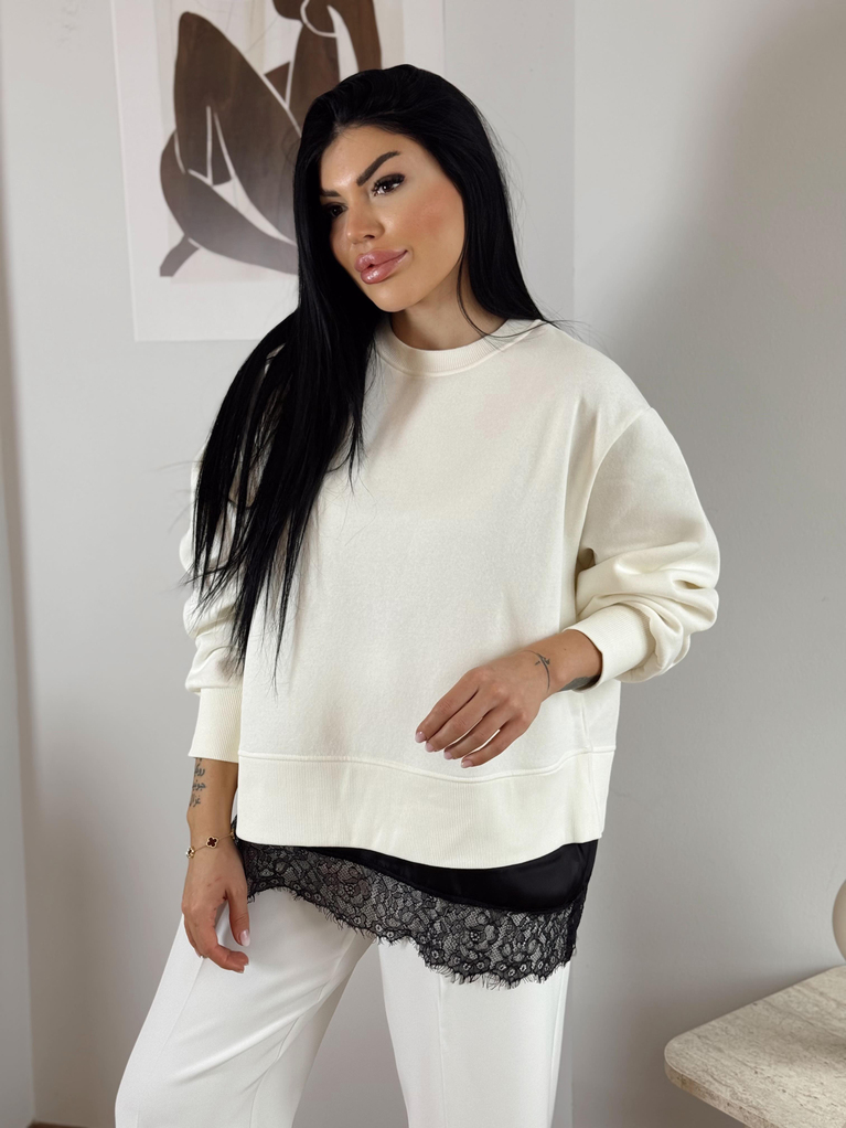 EKRU SATEN DANTEL DİKİM DETAYLI SWEAT