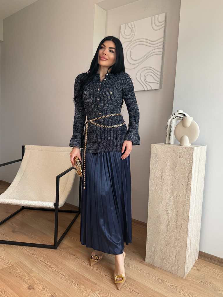 GOLD YALDIZLI TRİKO LACİVERT SATEN ETEK TAKIM