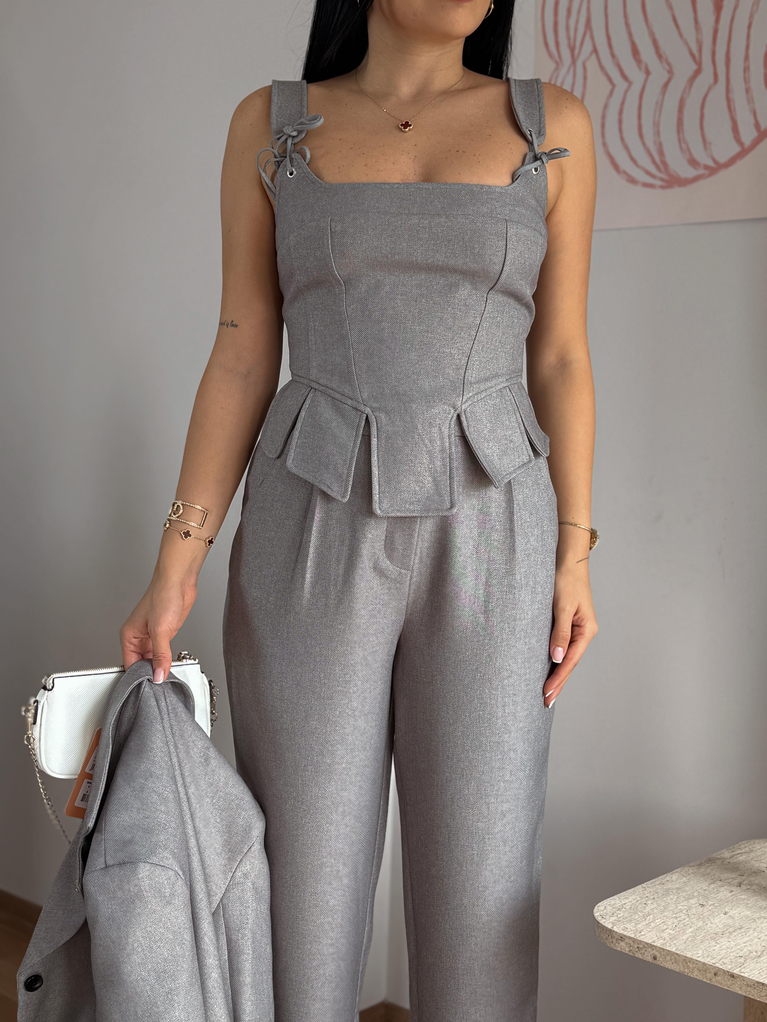 GRİ KORSE BLUZ VE CEKET TAKIM
