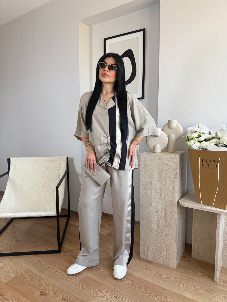 İPKYOL MODEL BÜZGÜ DETAYLI BEJ TENSEL TAKIM
