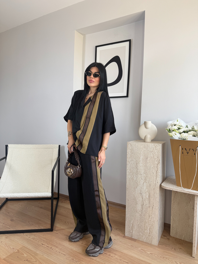 İPKYOL MODEL BÜZGÜ DETAYLI SİYAH TENSEL TAKIM