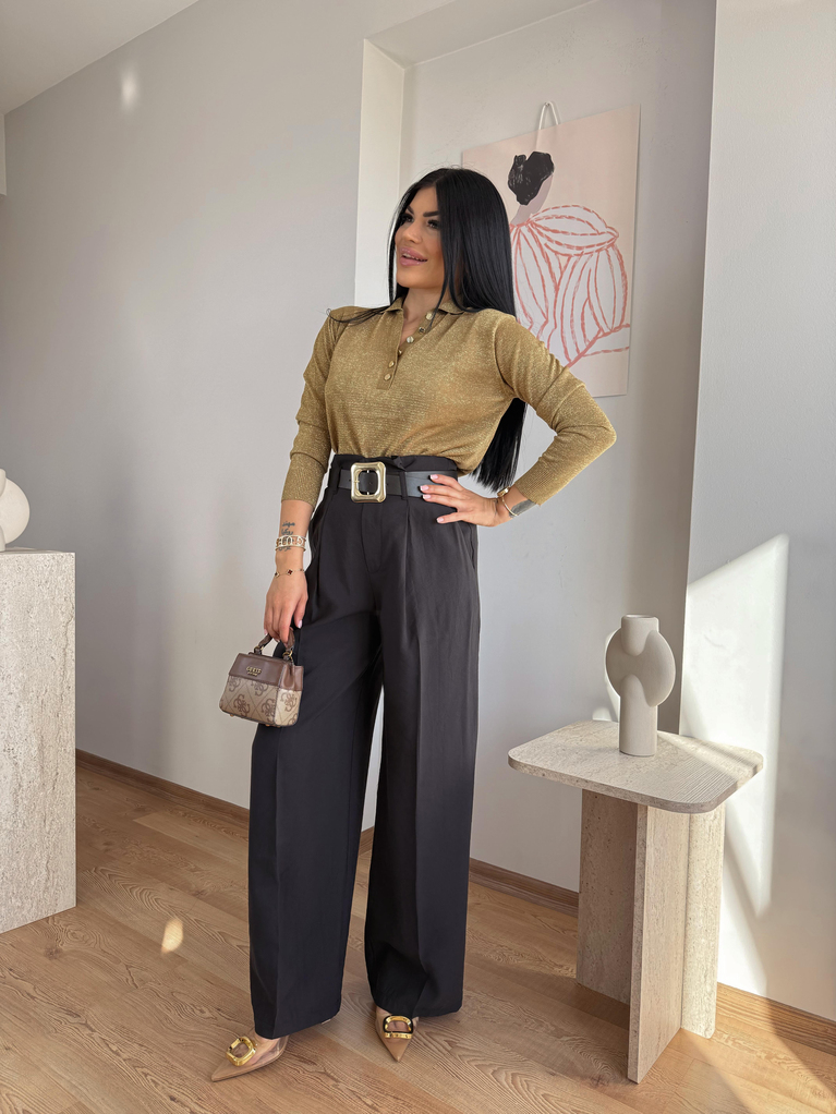 KEMERLİ SİYAH TENSEL PALAZZO