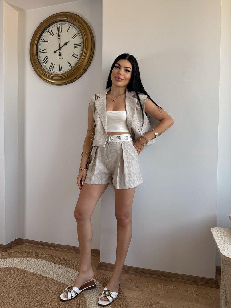 KETEN YELEK VE ŞORT TAKIM