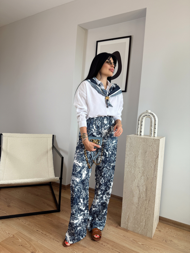 LACİ DESEN DETAYLI PANTOLON GÖMLEK FULAR TAKIM