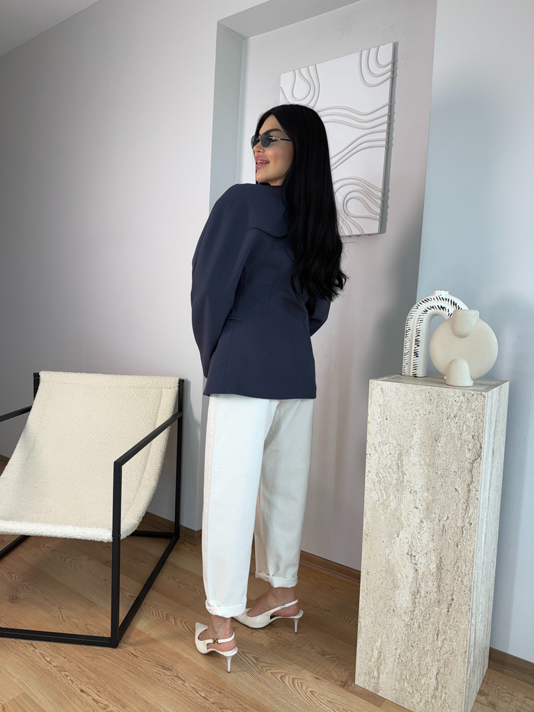LACİVERT KANCA DETAYLI BLAZER CEKET