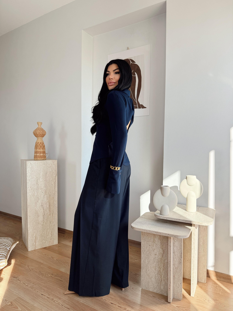 LACİVERT KUMAŞ ZRA MODEL PALAZZO PANTOLON