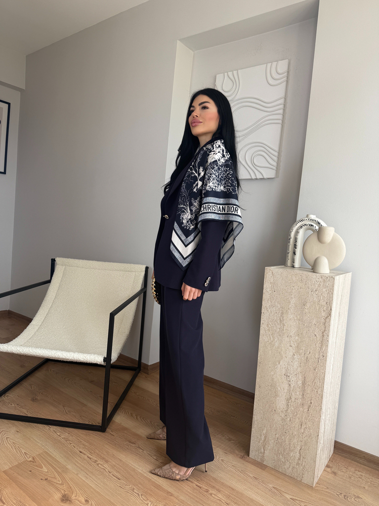 LACİVERT ŞAL DETAYLI BLAZER TAKIM