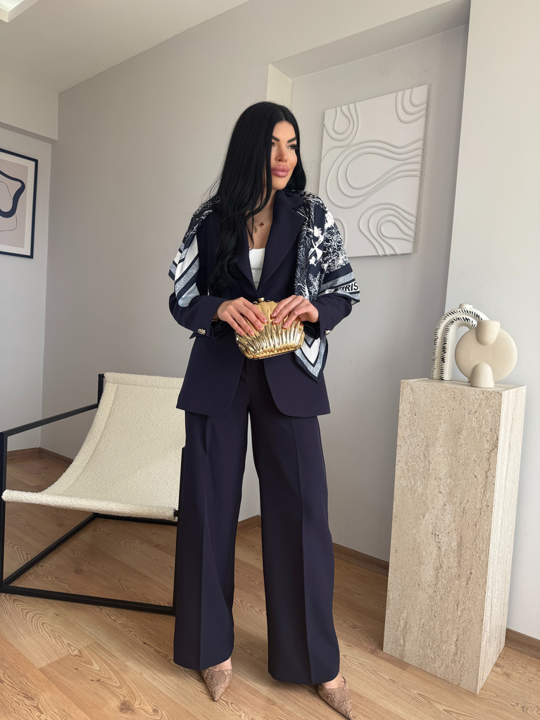 LACİVERT ŞAL DETAYLI BLAZER TAKIM