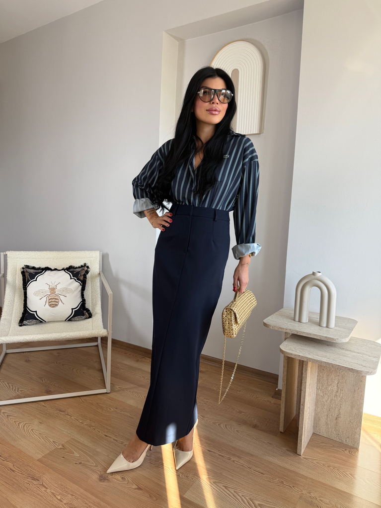 MAXİ BOY LACİVERT KALEM ETEK