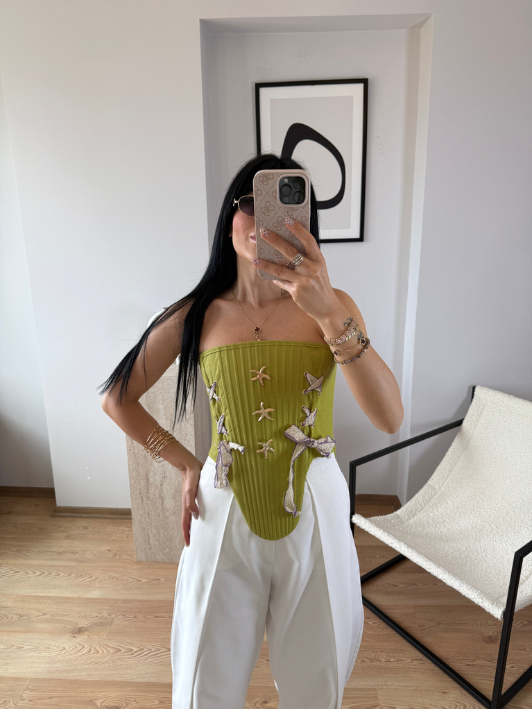 OLİVE STRAPLEZ KORSE BLUZ