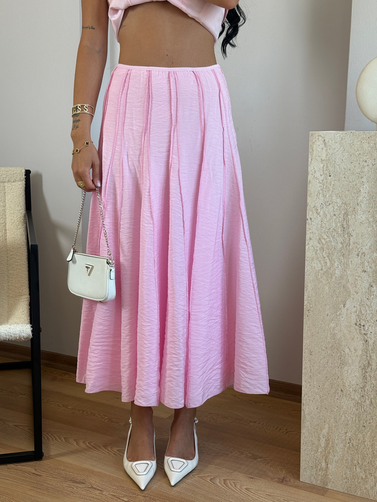 PEMBE ASTARLI PARÇA DETAYLI ETEK