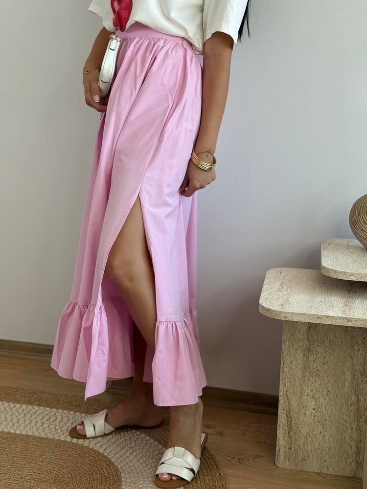 PEMBE POPLİN KUMAŞ ETEK