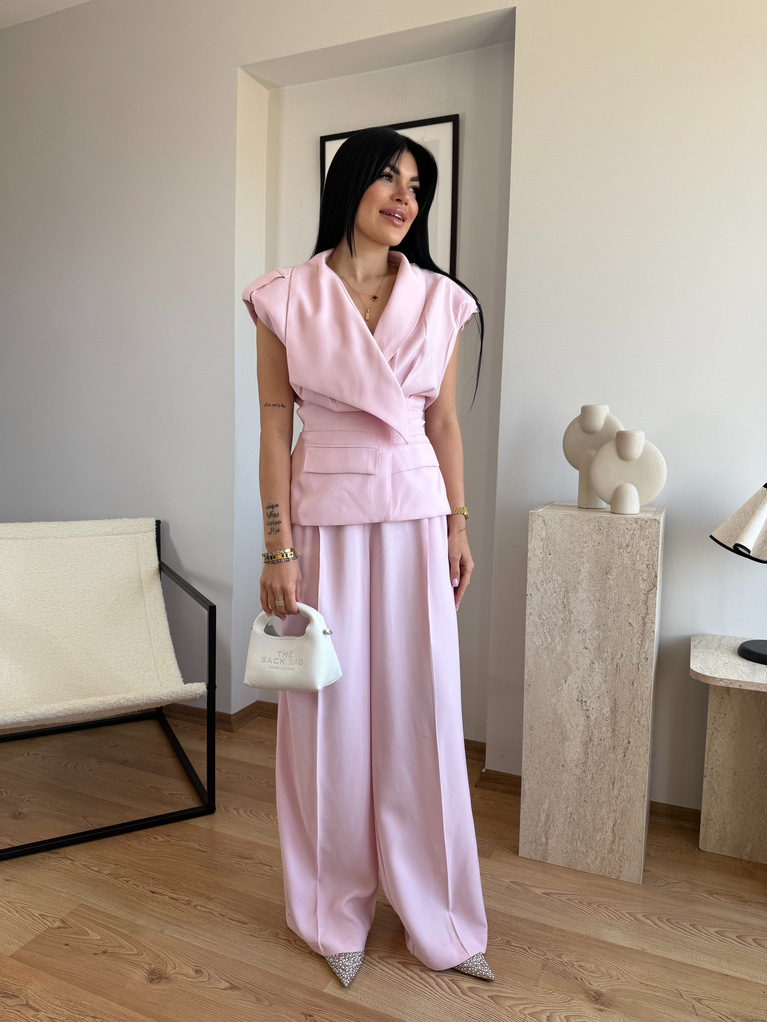 PEMBE TENSEL KRUVAZE YELEK PANTOLON TAKIM