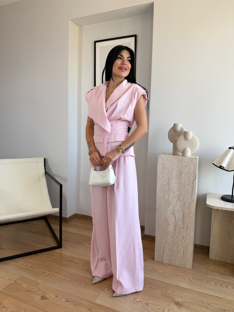 PEMBE TENSEL KRUVAZE YELEK PANTOLON TAKIM