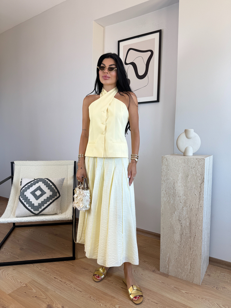 SARI  ASTARLI PARÇA DETAYLI ETEK