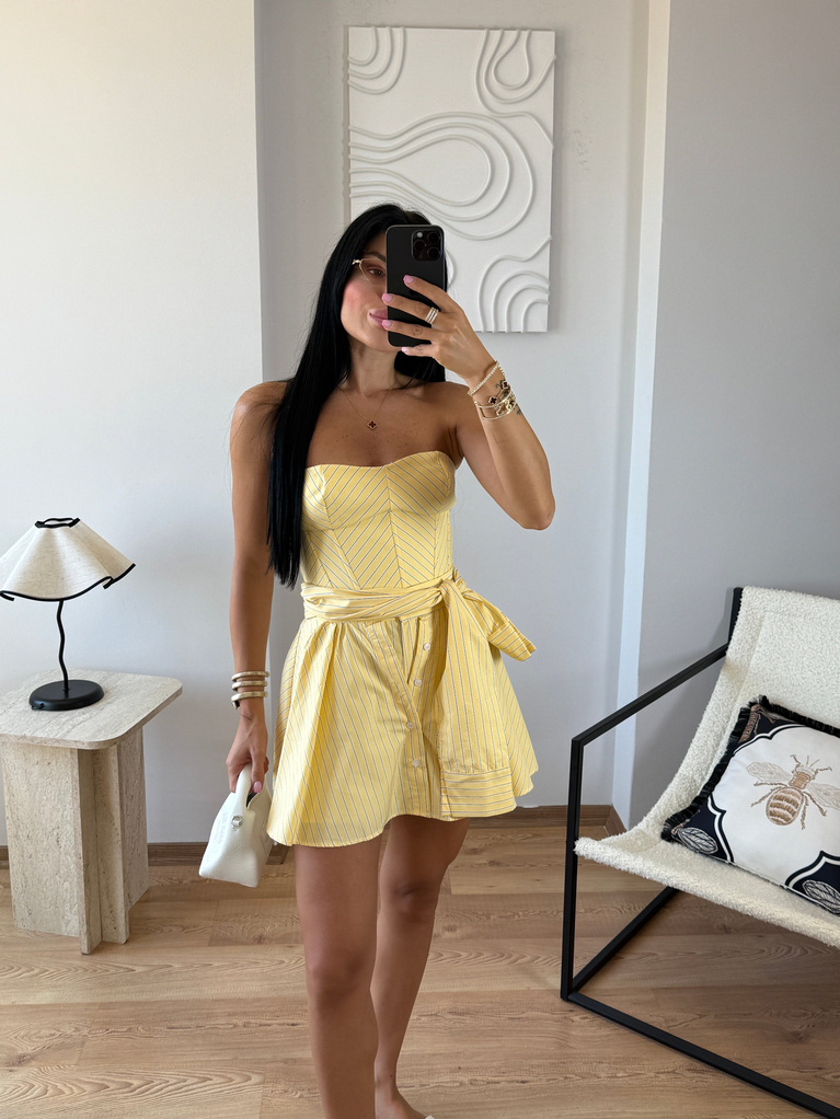 SARI ÇİZGİ DETAYLI KORSE BLUZ 