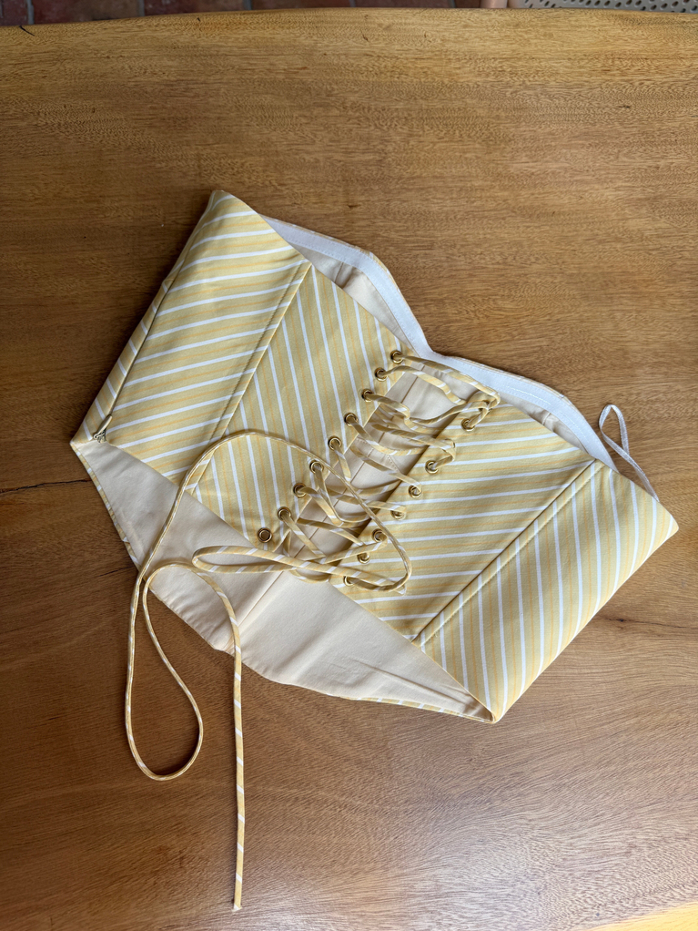 SARI ÇİZGİLİ KORSE CROP POPLİN