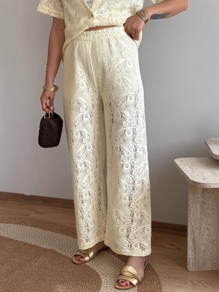 SARI DANTELLİ GÖMLEK PANTOLON TAKIM 