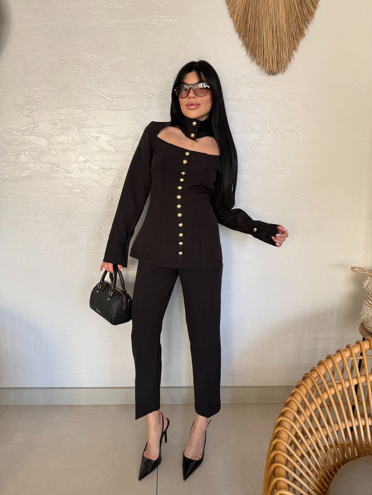 SİYAH GOLD DÜĞMELER DETAYLI MİLLA BLUZ