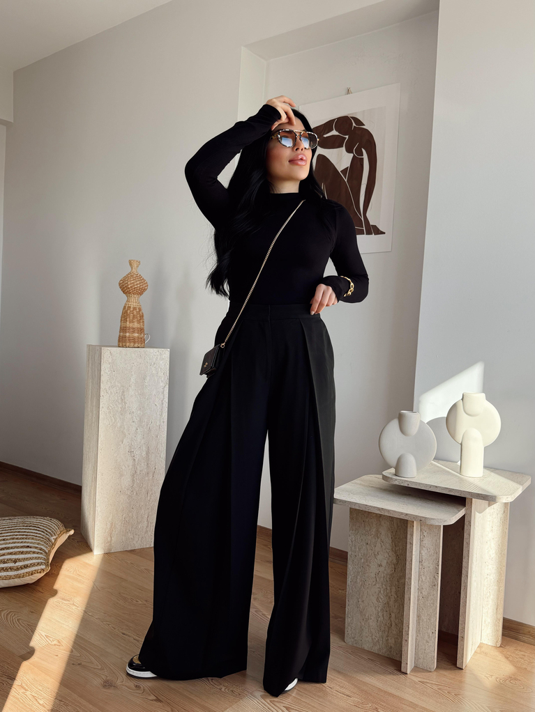 SİYAH KUMAŞ ZRA MODEL PALAZZO PANTOLON