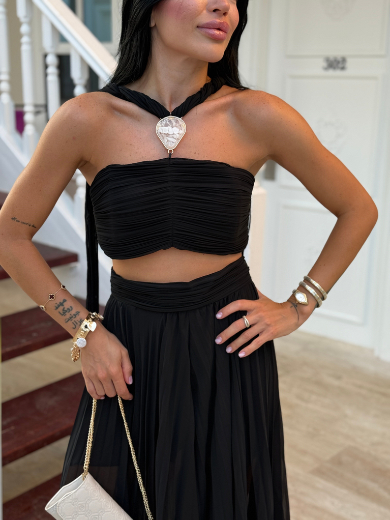 SİYAH NCTRN MODEL BÜSTİYER PİLİSELİ PANTOLON TAKIM