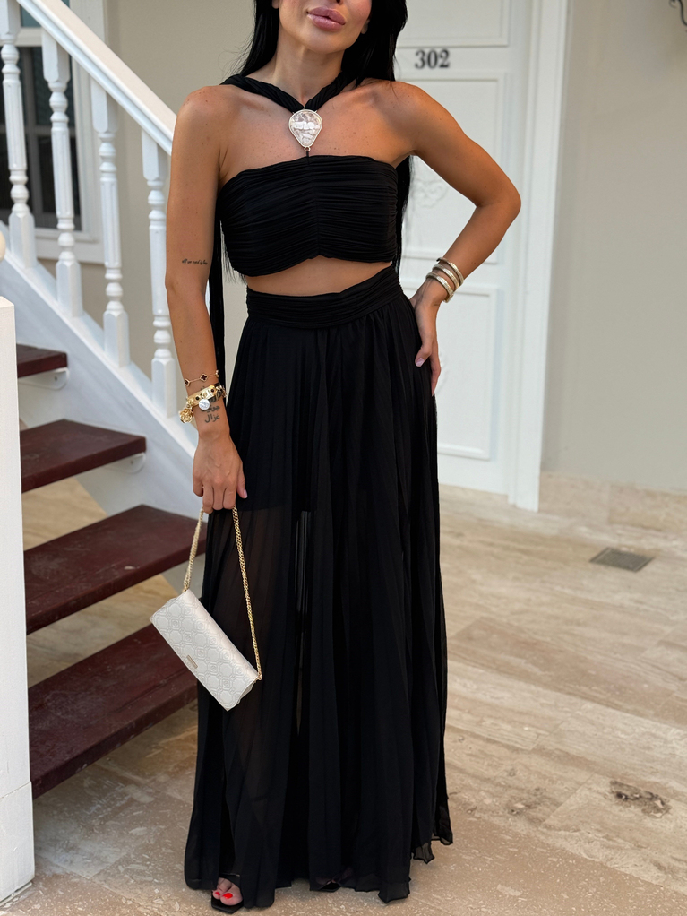 SİYAH NCTRN MODEL BÜSTİYER PİLİSELİ PANTOLON TAKIM