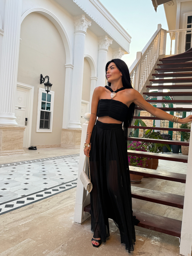SİYAH NCTRN MODEL BÜSTİYER PİLİSELİ PANTOLON TAKIM