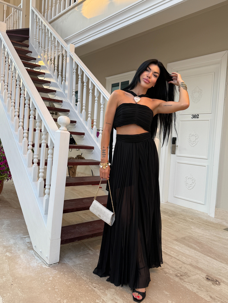SİYAH NCTRN MODEL BÜSTİYER PİLİSELİ PANTOLON TAKIM