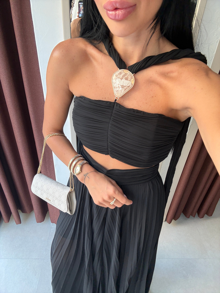 SİYAH NCTRN MODEL BÜSTİYER PİLİSELİ PANTOLON TAKIM