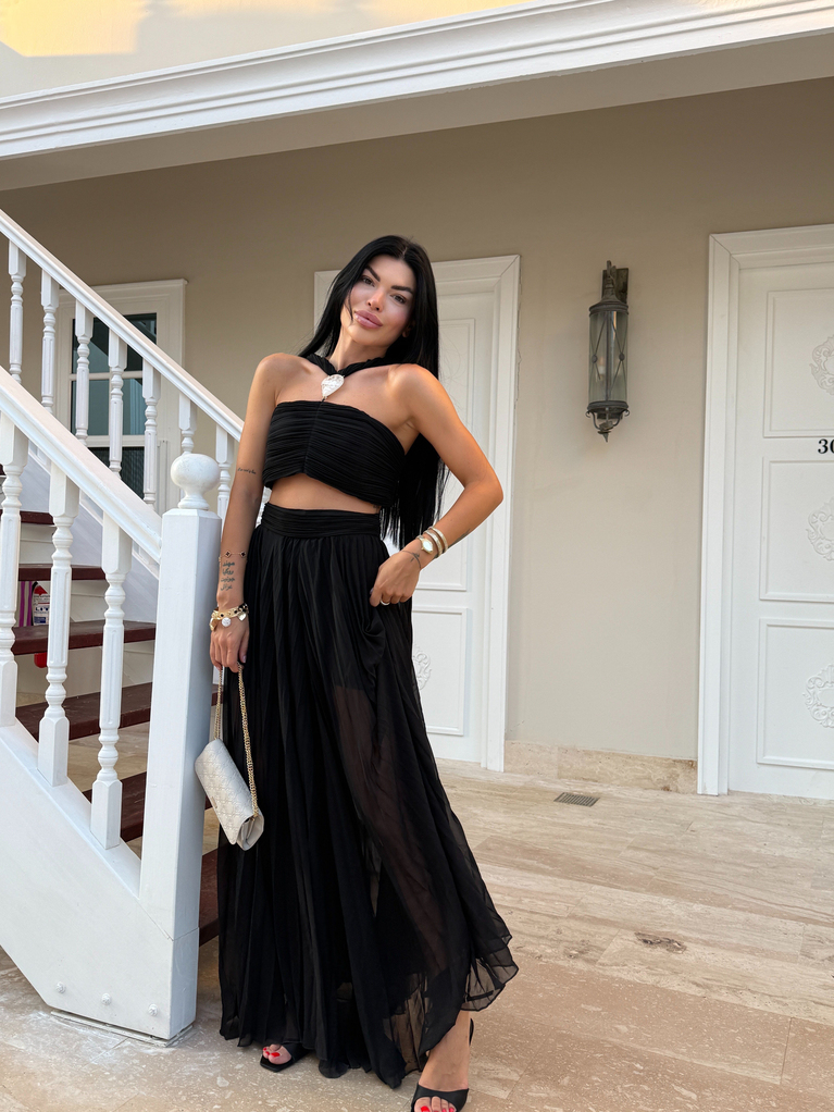 SİYAH NCTRN MODEL BÜSTİYER PİLİSELİ PANTOLON TAKIM