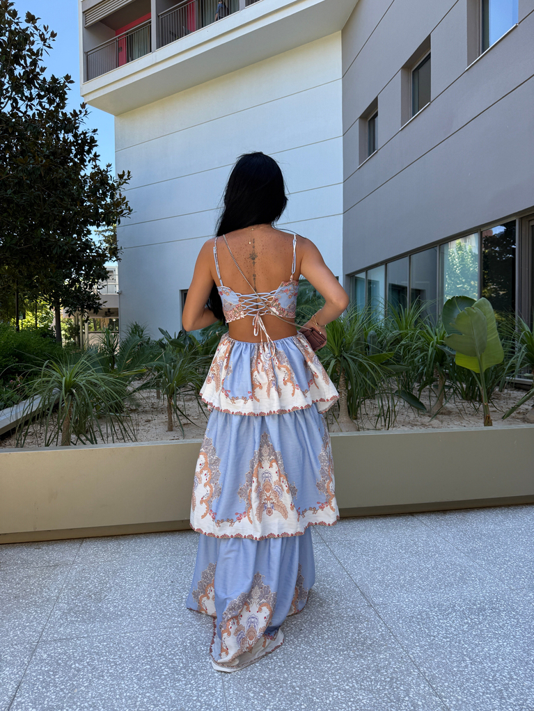 TASARIM ZİMM MODEL KAT KAT DESENLİ ELBİSE