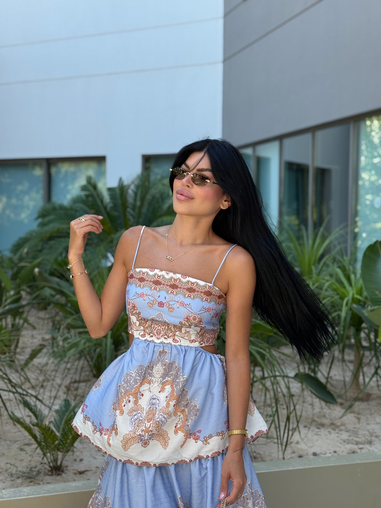 TASARIM ZİMM MODEL KAT KAT DESENLİ ELBİSE