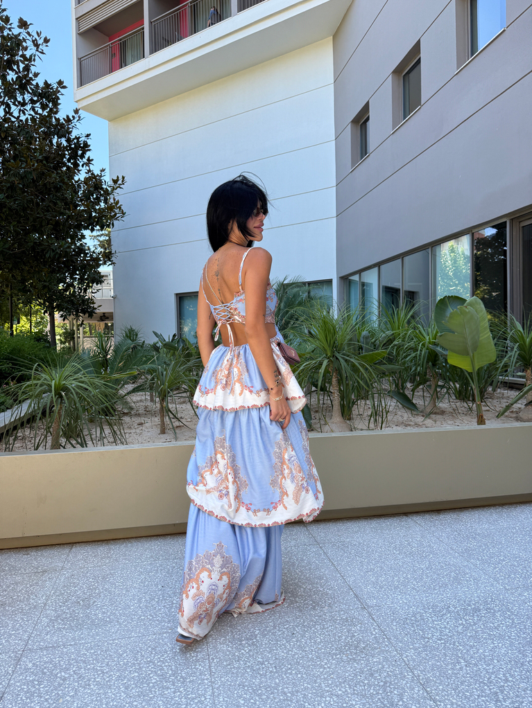TASARIM ZİMM MODEL KAT KAT DESENLİ ELBİSE