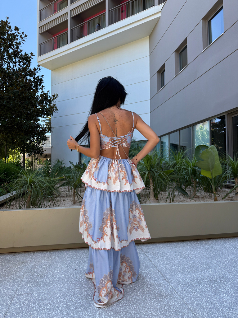 TASARIM ZİMM MODEL KAT KAT DESENLİ ELBİSE