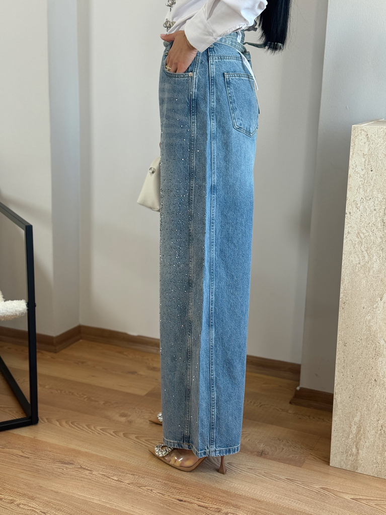 TAŞLI YÜKSEK BEL TASARIM JEAN