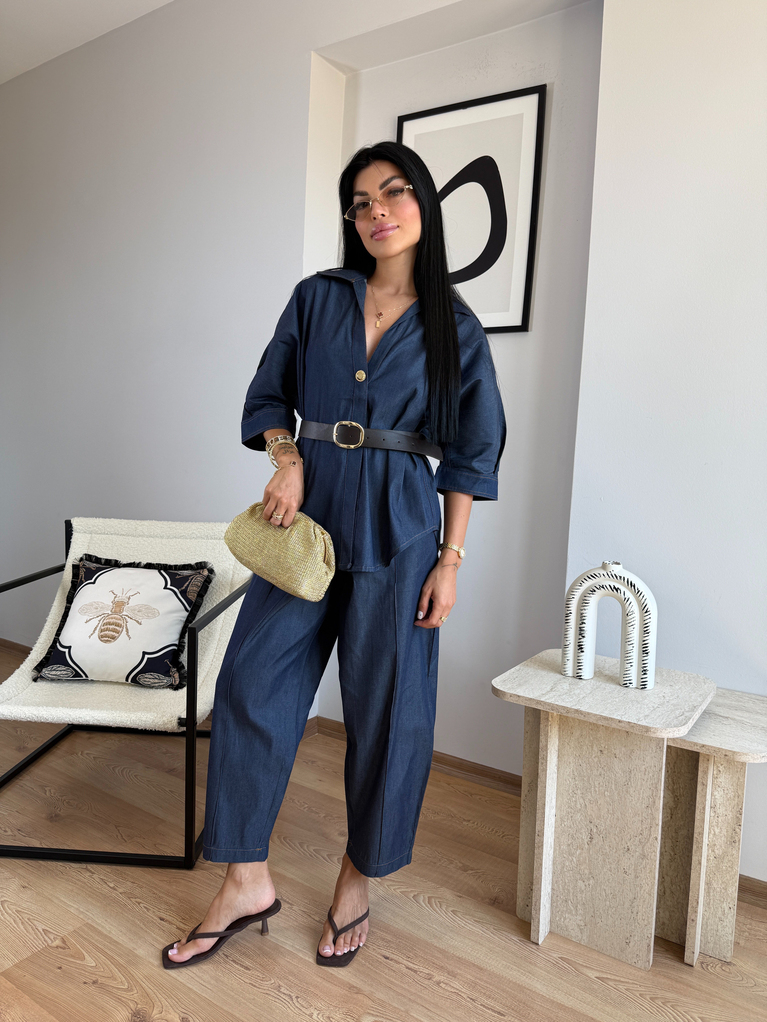 TWİST MODEL BALON PANTOLON GÖMLEK TENSEL KOT TAKIM KEMERLİ