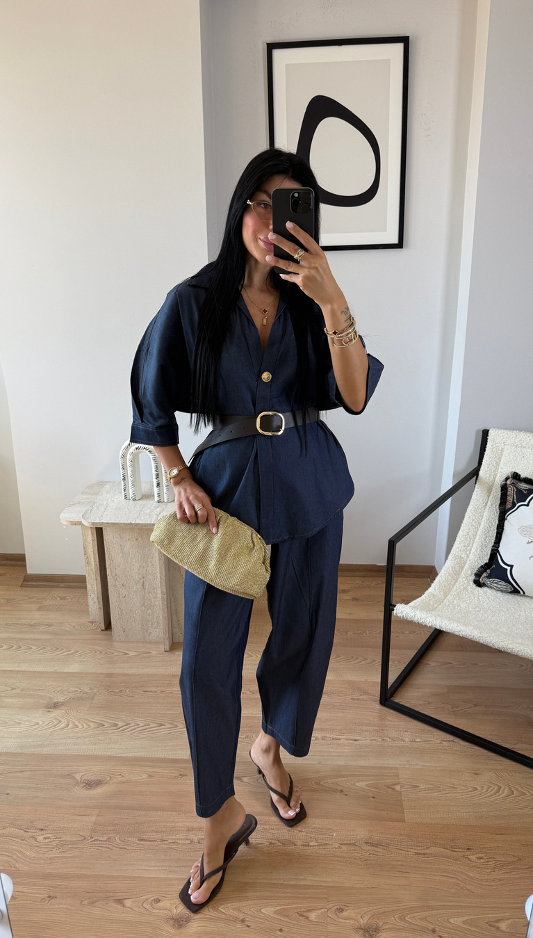 TWİST MODEL BALON PANTOLON GÖMLEK TENSEL KOT TAKIM KEMERLİ