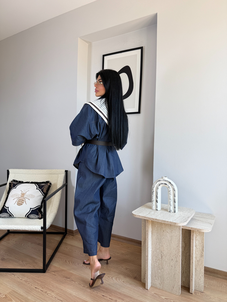 TWİST MODEL BALON PANTOLON GÖMLEK TENSEL KOT TAKIM KEMERLİ