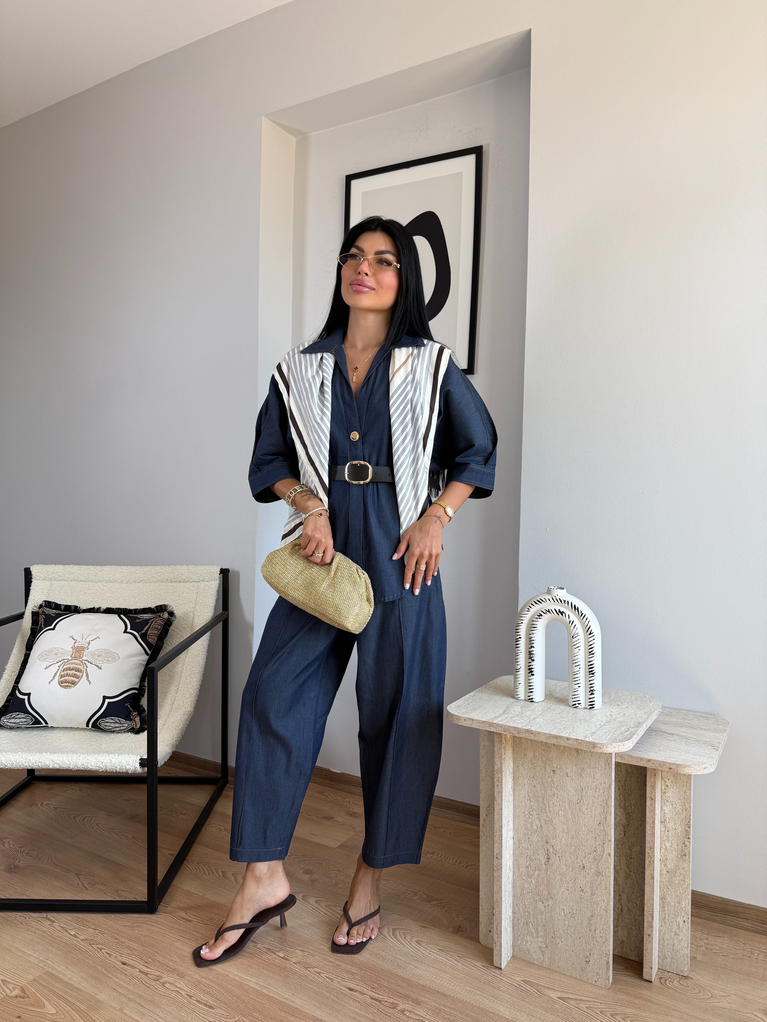 TWİST MODEL BALON PANTOLON GÖMLEK TENSEL KOT TAKIM KEMERLİ