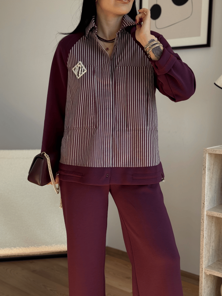 TWST BROŞ DETAYLI BORDO TASARIM MODAL TAKIM