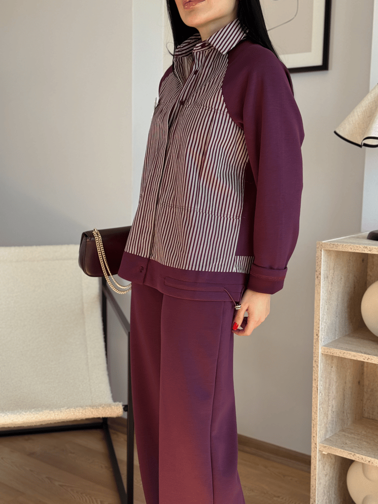 TWST BROŞ DETAYLI BORDO TASARIM MODAL TAKIM