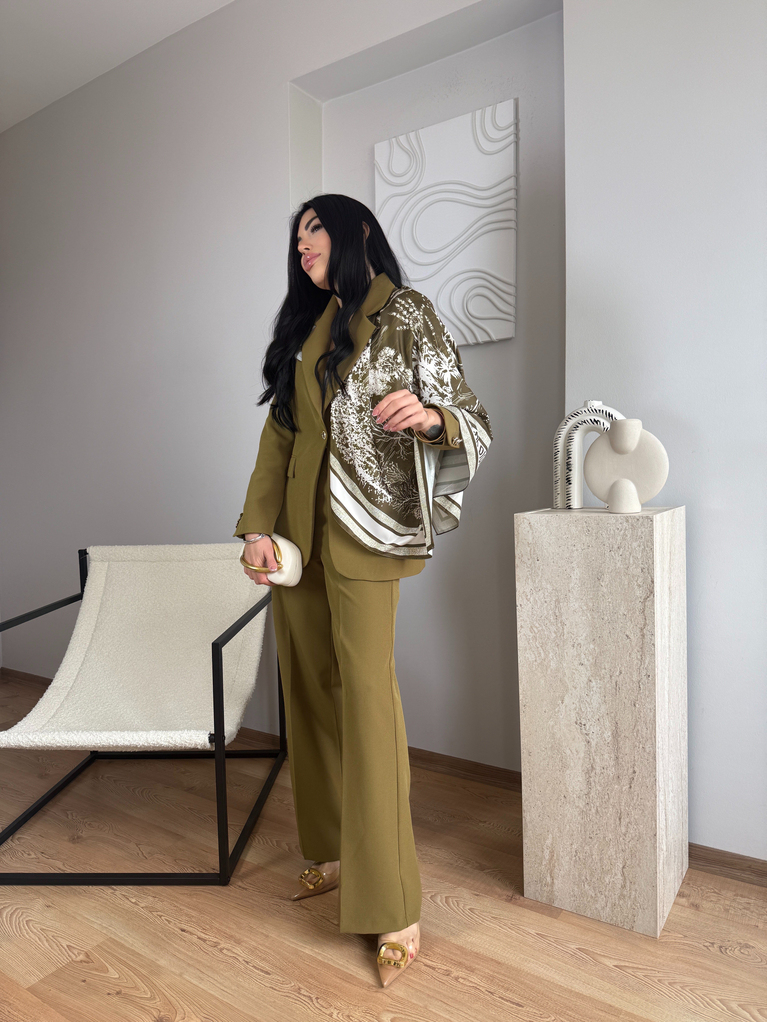 YAĞ YEŞİLİ ŞAL DETAYLI BLAZER TAKIM