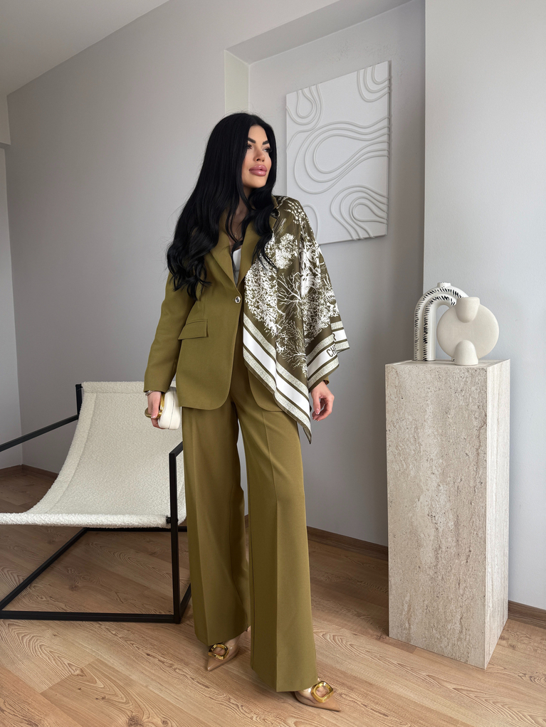 YAĞ YEŞİLİ ŞAL DETAYLI BLAZER TAKIM