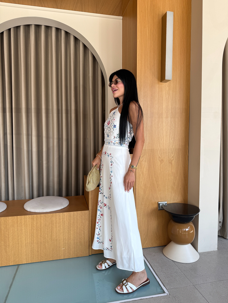 ZRA MODEL ÇİÇEK DESEN BOYUNDAN ELBİSE