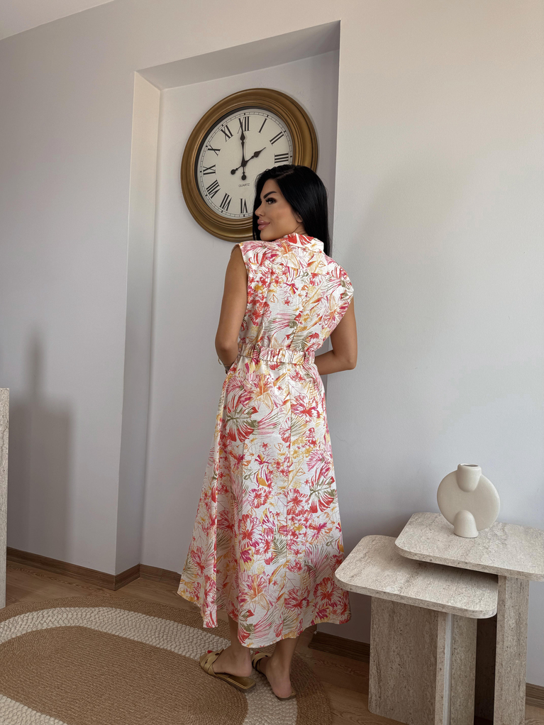 ZRA MODEL DESENLİ KETEN ELBİSE