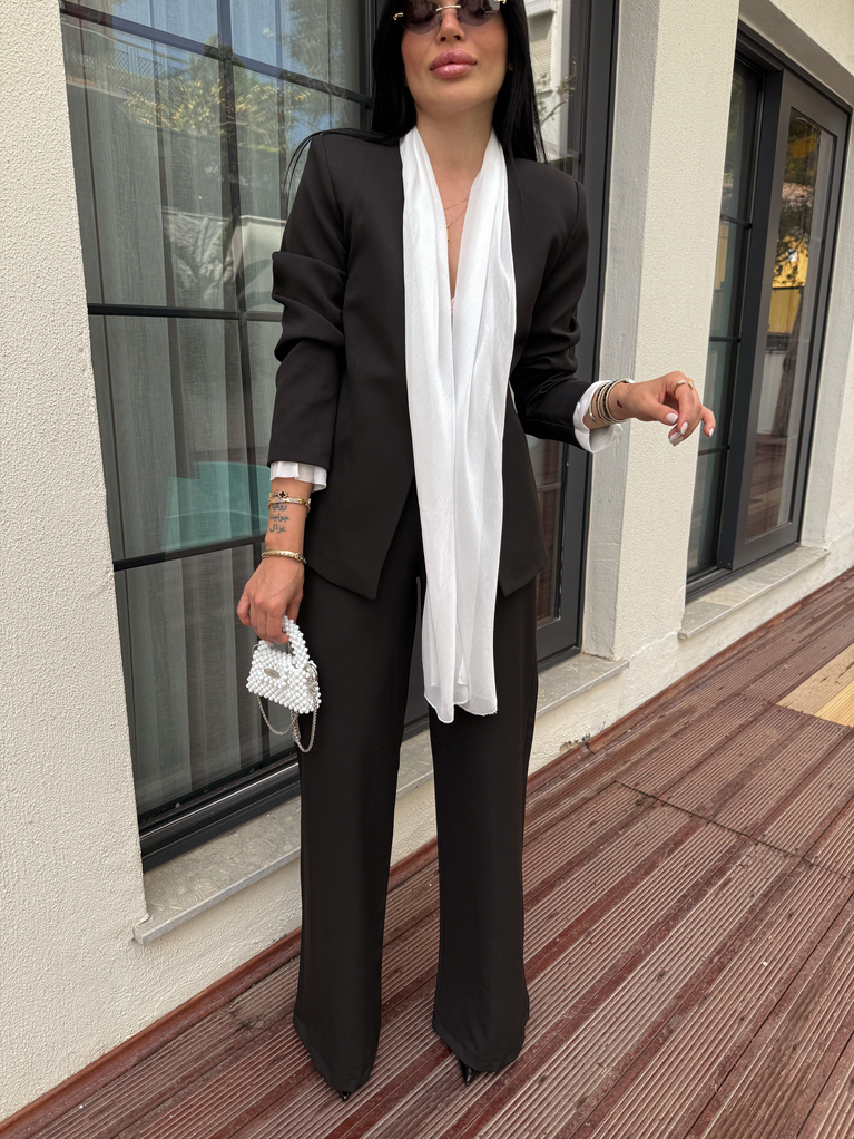 ZRA SİYAH ŞAL DETAYLI BLAZER PALAZZO TAKIM